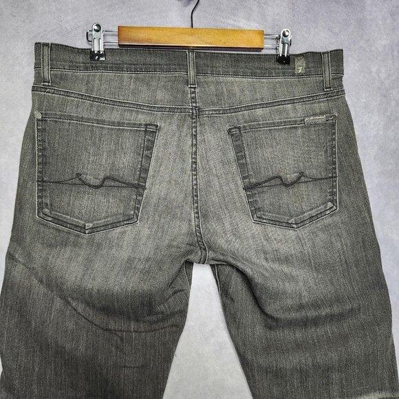 7 For All Mankind Slimmy Jeans Mens 36x34 Slim Fit Stretch Denim Dark Gray Wash - Picture 2 of 14